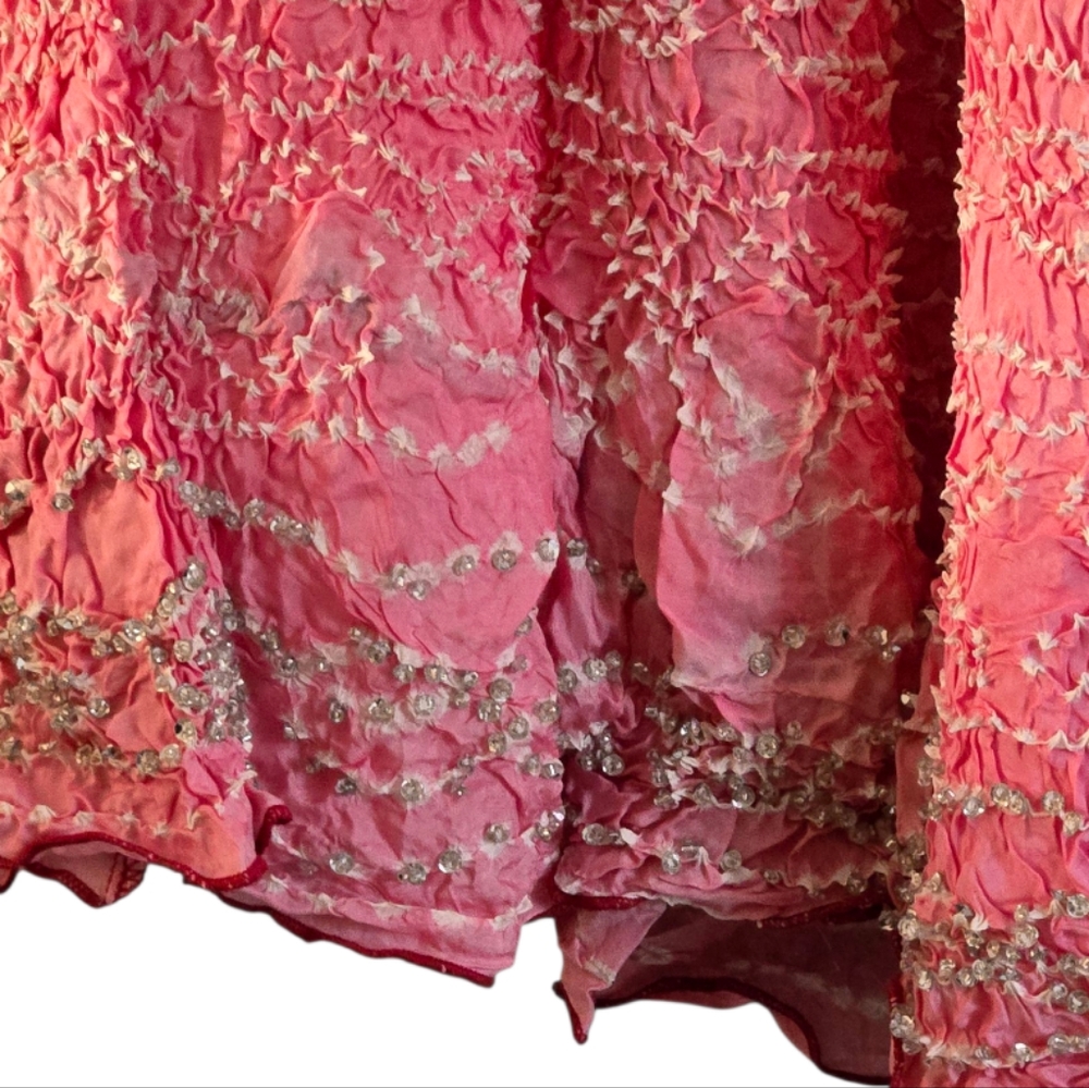 Women's Chaudry Pink White Bandhani Silk Ombre Maxi Skirt. Small - Picture 2 of 6